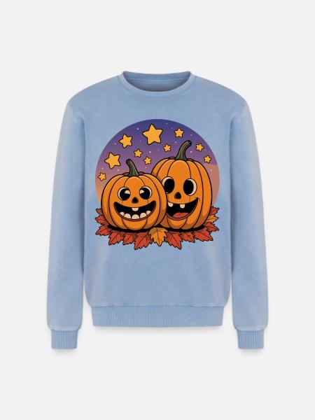 Laughing Halloween pumpkins - Relaxed Unisex Premium Acid Washed Sweatshirt - acid washed blue