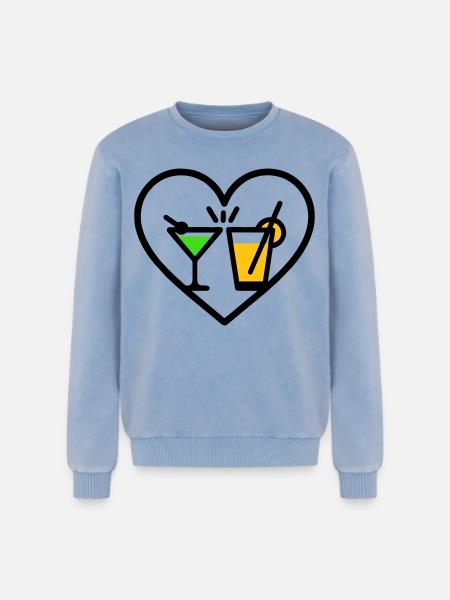 Cocktails Heart Summer Party Beach Gift - Relaxed Unisex Premium Acid Washed Sweatshirt - acid washed blue