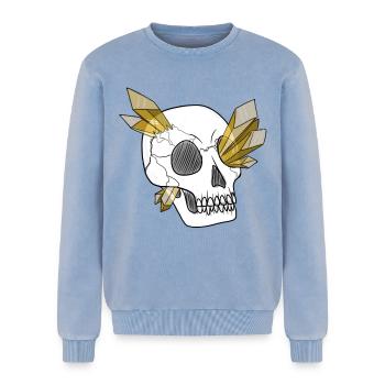 Crystal Skull - Human (by Leni Riosa) - Relaxed Unisex Premium Acid Washed Sweatshirt - acid washed blue - Front - AI Model Female 172 dark (172cm) & AI Model Male 178 light (178cm)