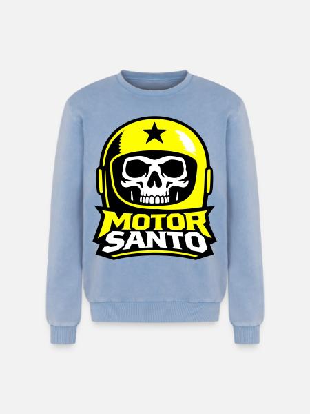 Motor Santo Skull Logo - Relaxed Unisex Premium Acid Washed Sweatshirt - acid washed blue
