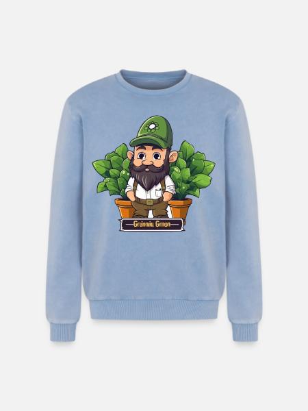 Green Gardener Gnome Comic - Relaxed Unisex Premium Acid Washed Sweatshirt - acid washed blue