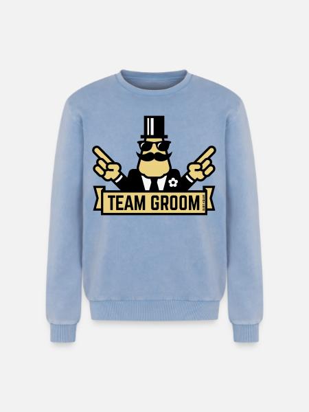 Team Groom (Pointing Stag Night Bachelor Party 3C) - Relaxed Unisex Premium Acid Washed Sweatshirt - acid washed blue