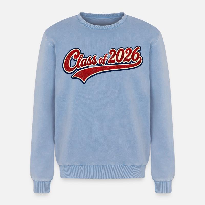 Class 2026 Retro Script - Relaxed Unisex Premium Acid Washed Sweatshirt - acid washed blue