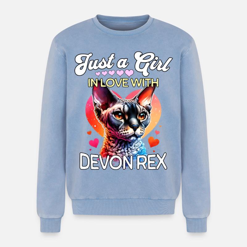 Devon Rex Mädchen - Relaxed Unisex Premium Acid-Washed Sweatshirt - Blau Acid Wash