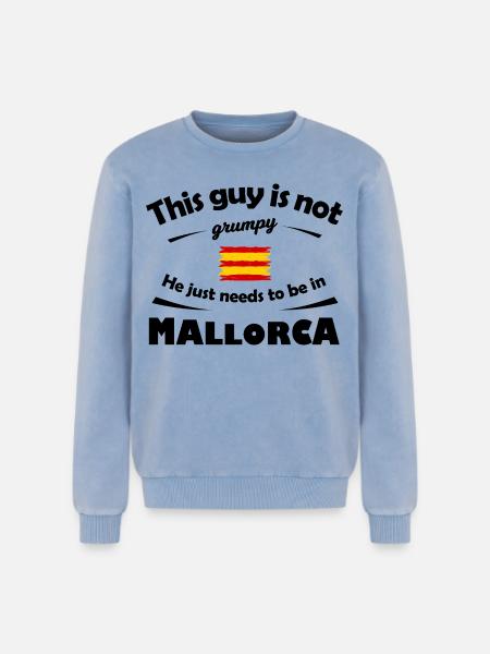 Brushed Spanish Mallorca Flag Stripes - Relaxed Unisex Premium Acid Washed Sweatshirt - acid washed blue