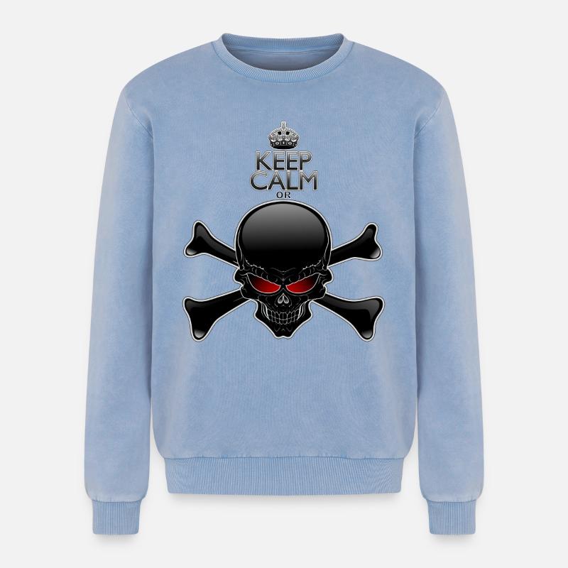 Bleib ruhig oder sterbe, Schwarzer Schädel - Relaxed Unisex Premium Acid-Washed Sweatshirt - Blau Acid Wash