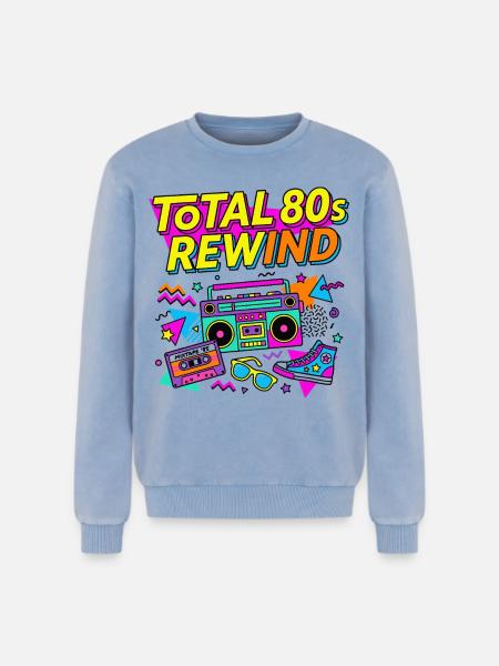 Total 80s Rewind - Relaxed Unisex Premium Acid-Washed Sweatshirt - Blau Acid Wash