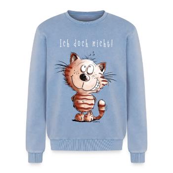 Ich doch nicht Katze I Katzenmotiv Comic Geschenk - Relaxed Unisex Premium Acid-Washed Sweatshirt - Blau Acid Wash - Vorne - AI Model Female 172 dark (172cm) & AI Model Male 178 light (178cm)