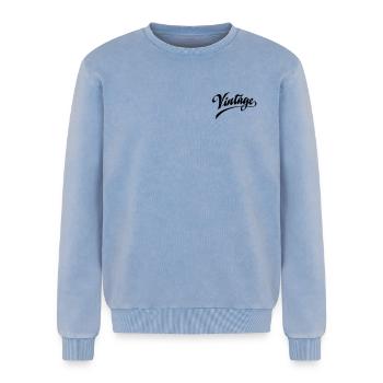 Vintage - Relaxed Unisex Premium Acid-Washed Sweatshirt - Blau Acid Wash - Vorne - AI Model Female 172 dark (172cm) & AI Model Male 178 light (178cm)