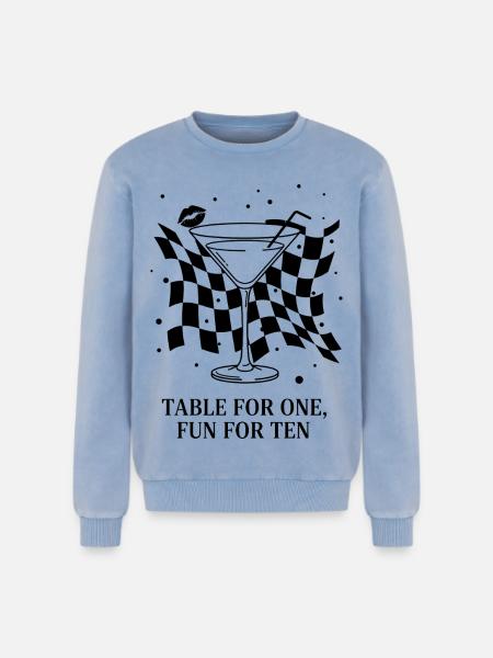 Table For One Martini Party - Relaxed Unisex Premium Acid Washed Sweatshirt - acid washed blue