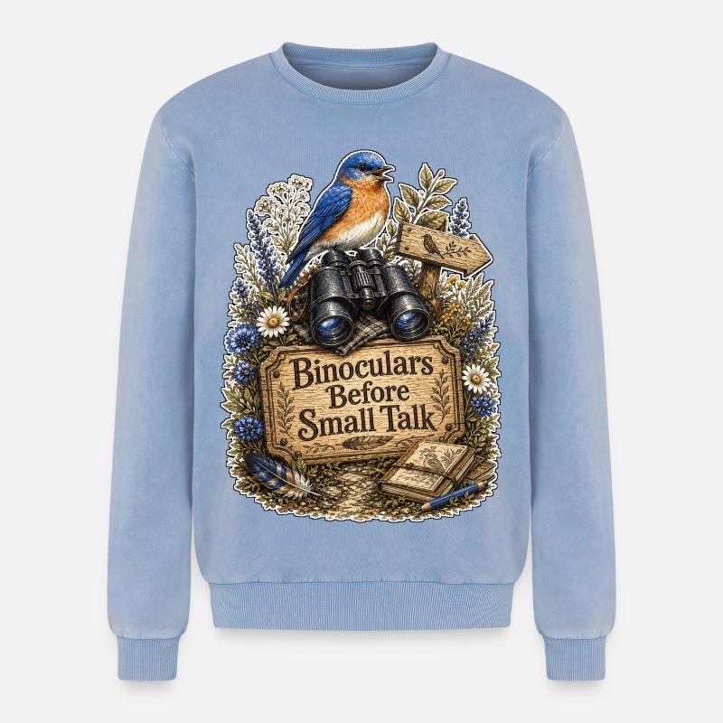 Binoculars Before Small Talk Clouds - Relaxed Unisex Premium Acid Washed Sweatshirt - acid washed blue