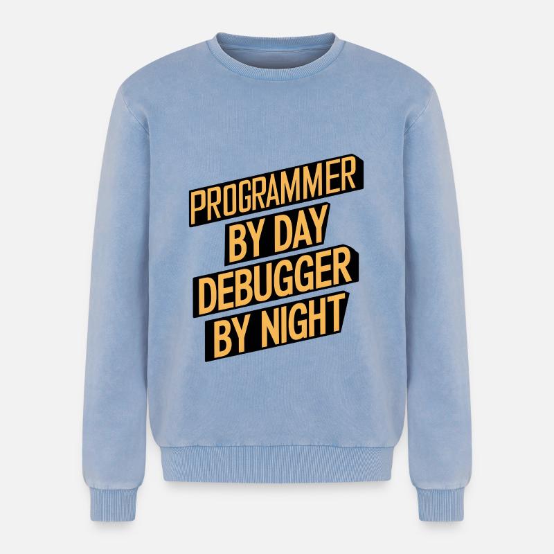 Programmer by Day, Debugger by Night - Relaxed Unisex Premium Acid-Washed Sweatshirt - Blau Acid Wash