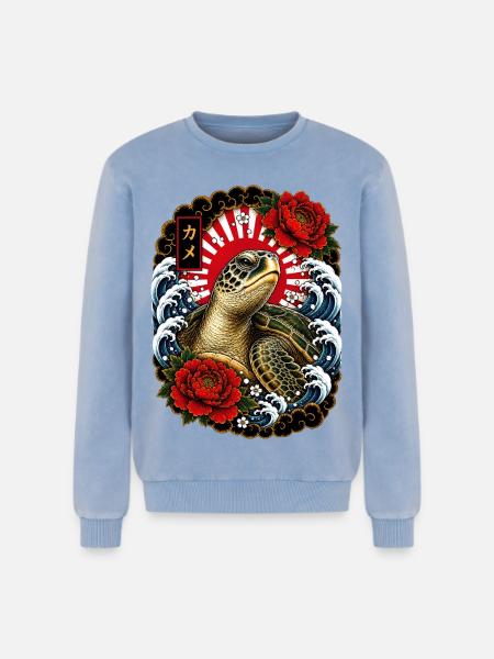 Schildkröte im japanischen Irezumi Stil - Relaxed Unisex Premium Acid-Washed Sweatshirt - Blau Acid Wash