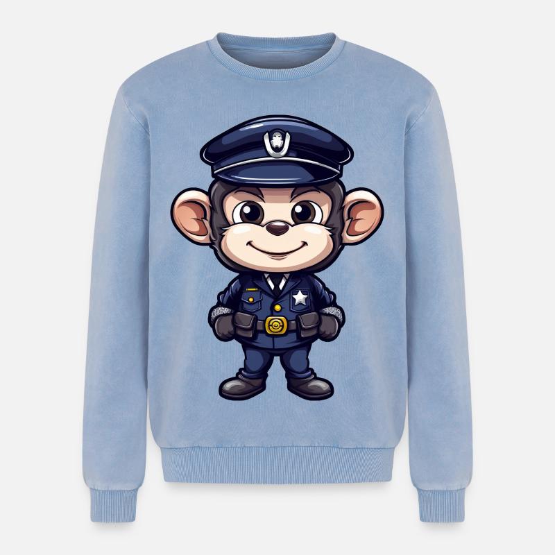 Polizei Äffchen - Relaxed Unisex Premium Acid-Washed Sweatshirt - Blau Acid Wash