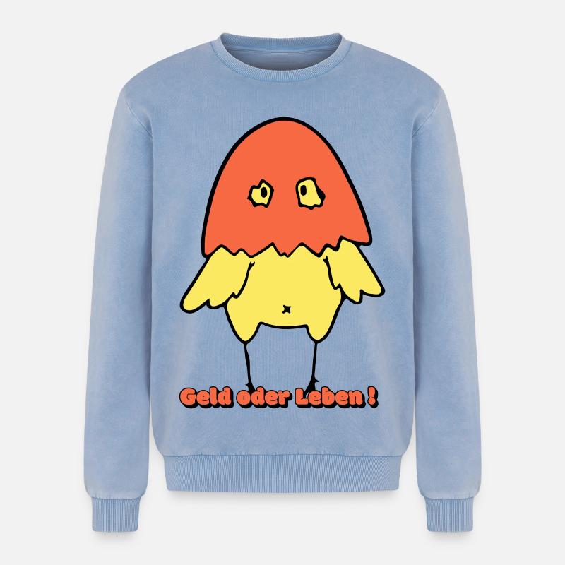 Geld oder Leben! - Relaxed Unisex Premium Acid-Washed Sweatshirt - Blau Acid Wash