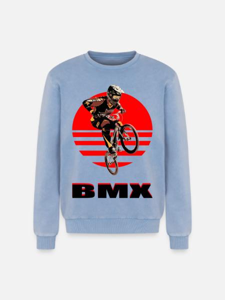 BMX Bike - Relaxed Unisex Premium Acid Washed Sweatshirt - acid washed blue