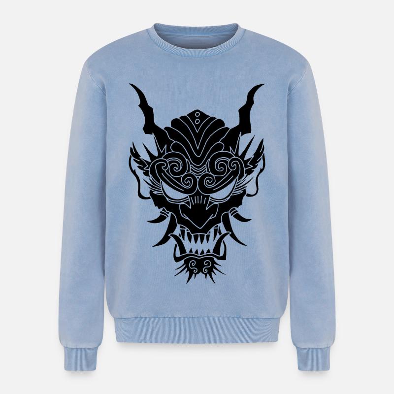 schwarzer Gothic-Dämon - Relaxed Unisex Premium Acid-Washed Sweatshirt - Blau Acid Wash