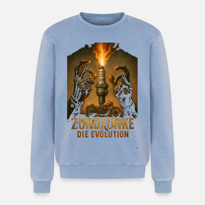 ZÜNDFUNKE – Die Evolution - Relaxed Unisex Premium Acid-Washed Sweatshirt - Blau Acid Wash