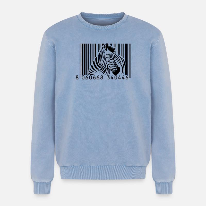 Barcode Zebra - Relaxed Unisex Premium Acid-Washed Sweatshirt - Blau Acid Wash