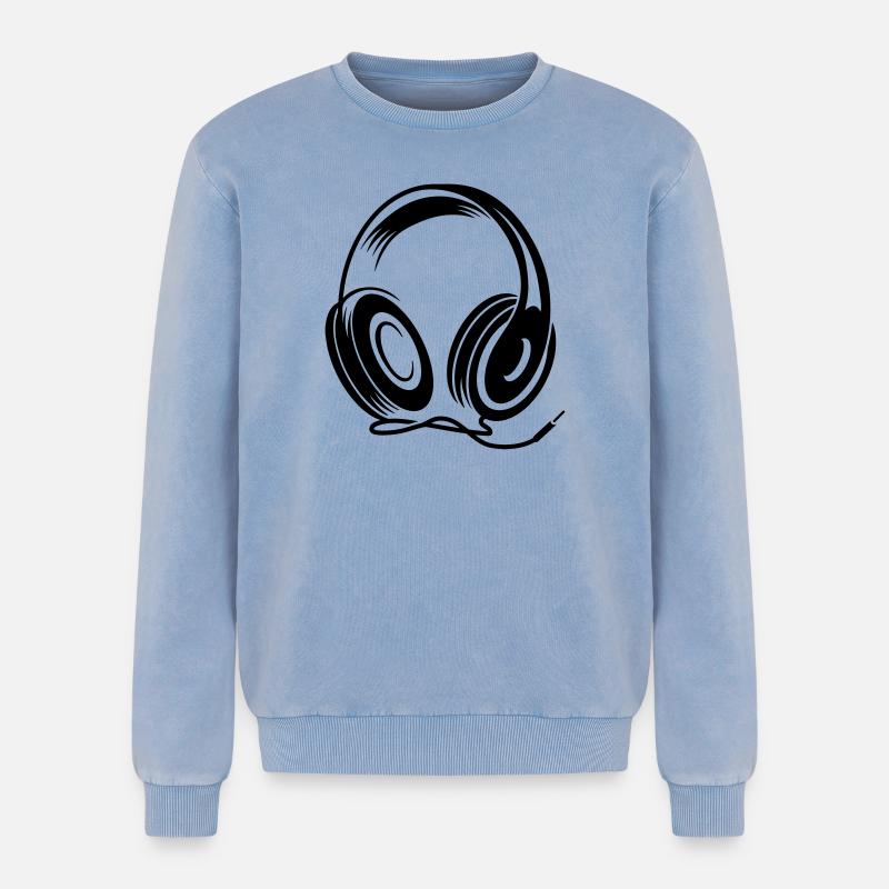 a headphone with cable - Relaxed Unisex Premium Acid Washed Sweatshirt - acid washed blue