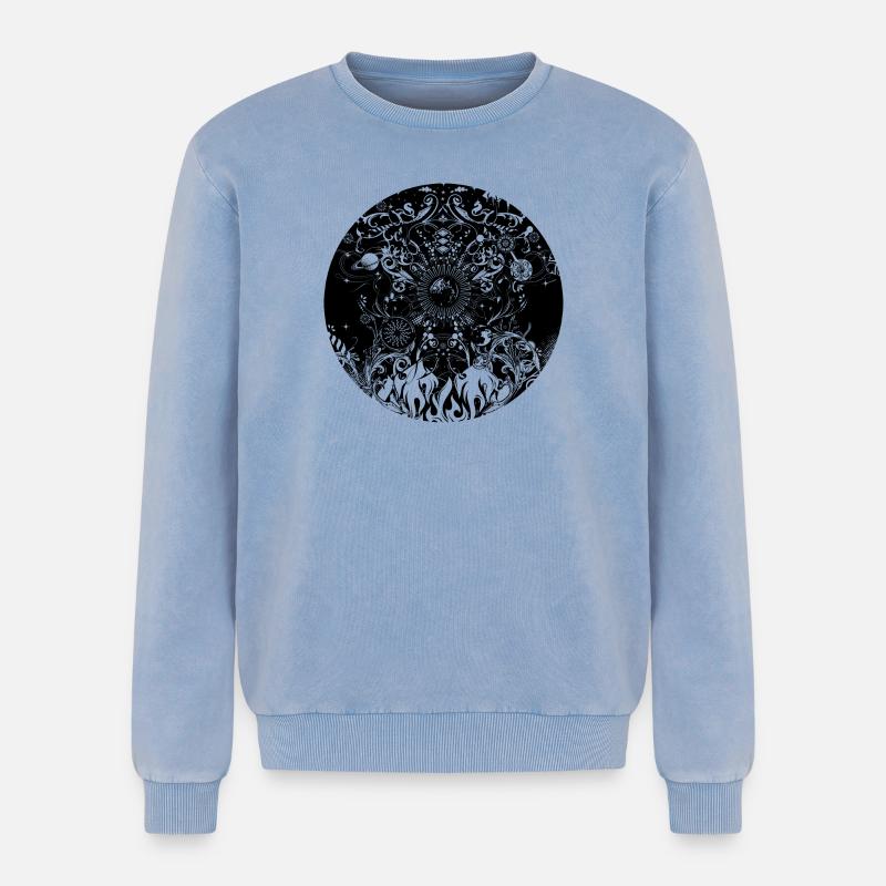 vier Elemente - Relaxed Unisex Premium Acid-Washed Sweatshirt - Blau Acid Wash