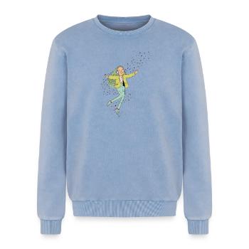 Musik - Relaxed Unisex Premium Acid-Washed Sweatshirt - Blau Acid Wash - Vorne - AI Model Female 172 dark (172cm) & AI Model Male 178 light (178cm)