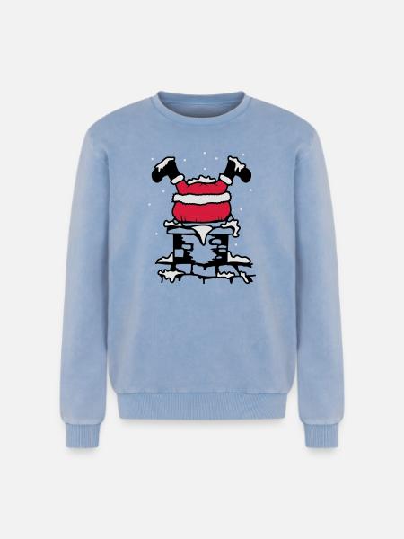 Julemanden er kørt fast i skorsten - Unisex Premium sweatshirt acid wash - blå syrevasket