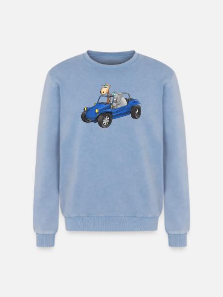 Elephant and giraffe in buggy - Relaxed Unisex Premium Acid Washed Sweatshirt - acid washed blue