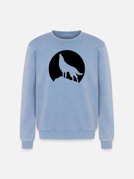 Wolf - Mond - Relaxed Unisex Premium Acid-Washed Sweatshirt - Blau Acid Wash