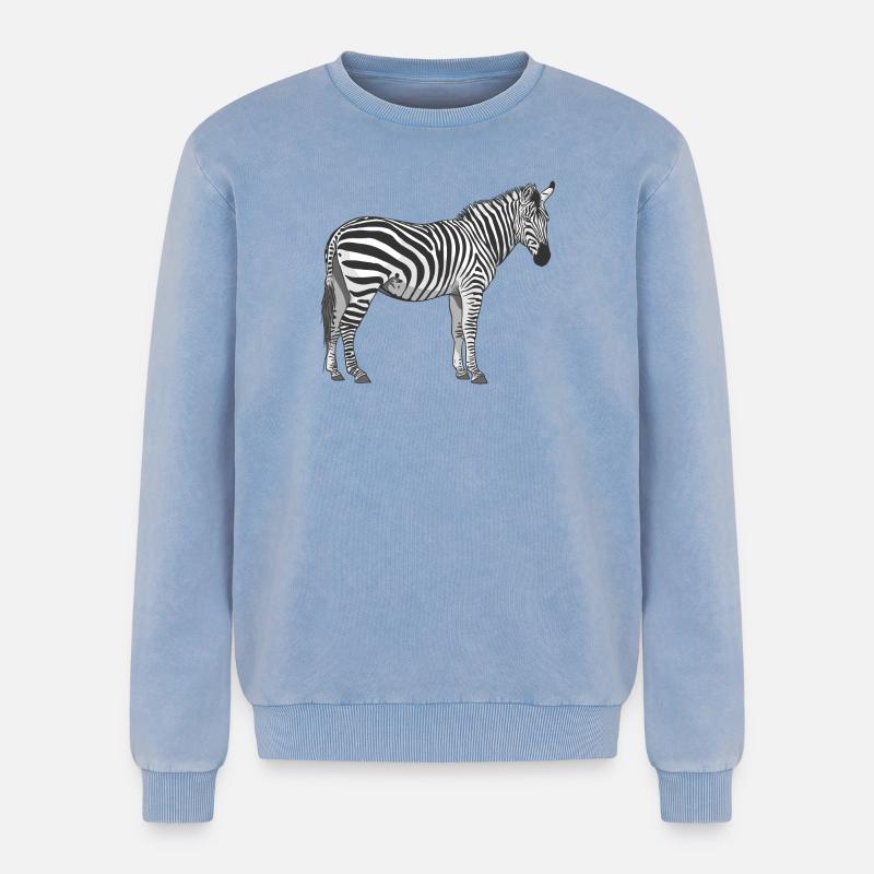 Zebra - Relaxed Unisex Premium Acid Washed Sweatshirt - acid washed blue