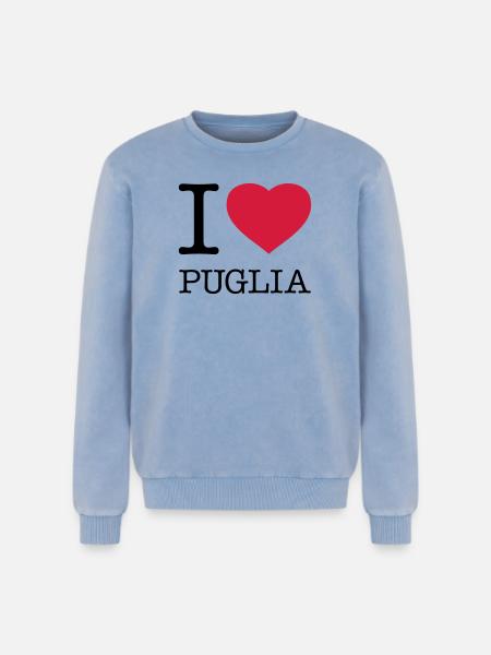 I LOVE PUGLIA Apulië Italië Italië Italië - Unisex Premium acid-wash sweater van katoen - blauw zuurgewassen