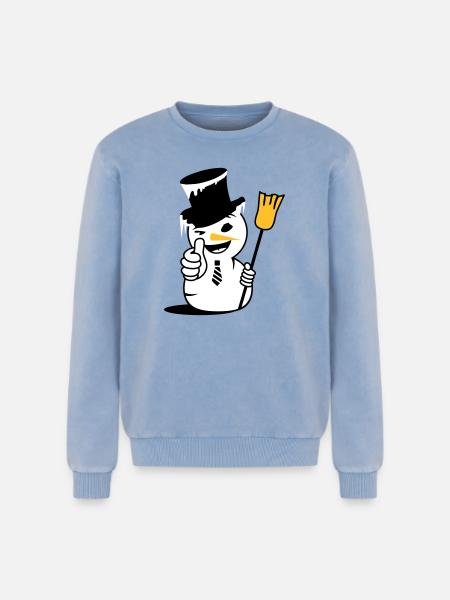 Cool snowman with thumbs up - Relaxed Unisex Premium Acid Washed Sweatshirt - acid washed blue