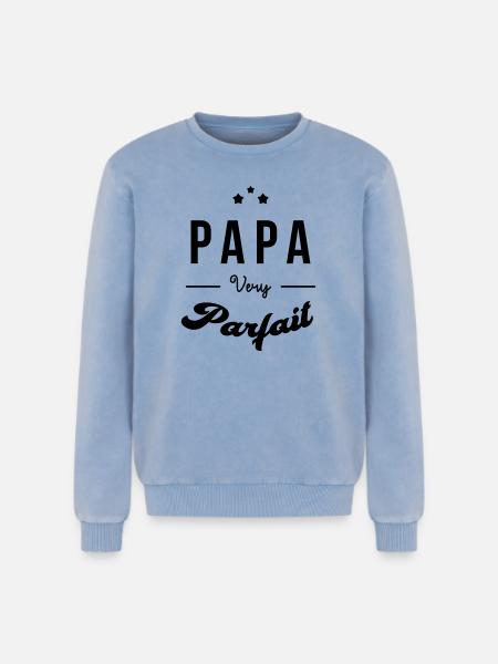 Papa - Fête des Pères - Anniversaire - Bébé - Sweatshirt unisexe Premium acid-wash en coton - bleu délavé acide