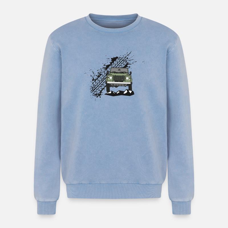 Defender Splash Front - Relaxed Unisex Premium Acid Washed Sweatshirt - acid washed blue