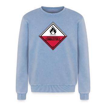 flamme danger inflammable humour ironie pompiers - Sweatshirt unisexe Premium acid-wash en coton - bleu délavé acide - Devant - AI Model Female 172 dark (172cm) & AI Model Male 178 light (178cm)