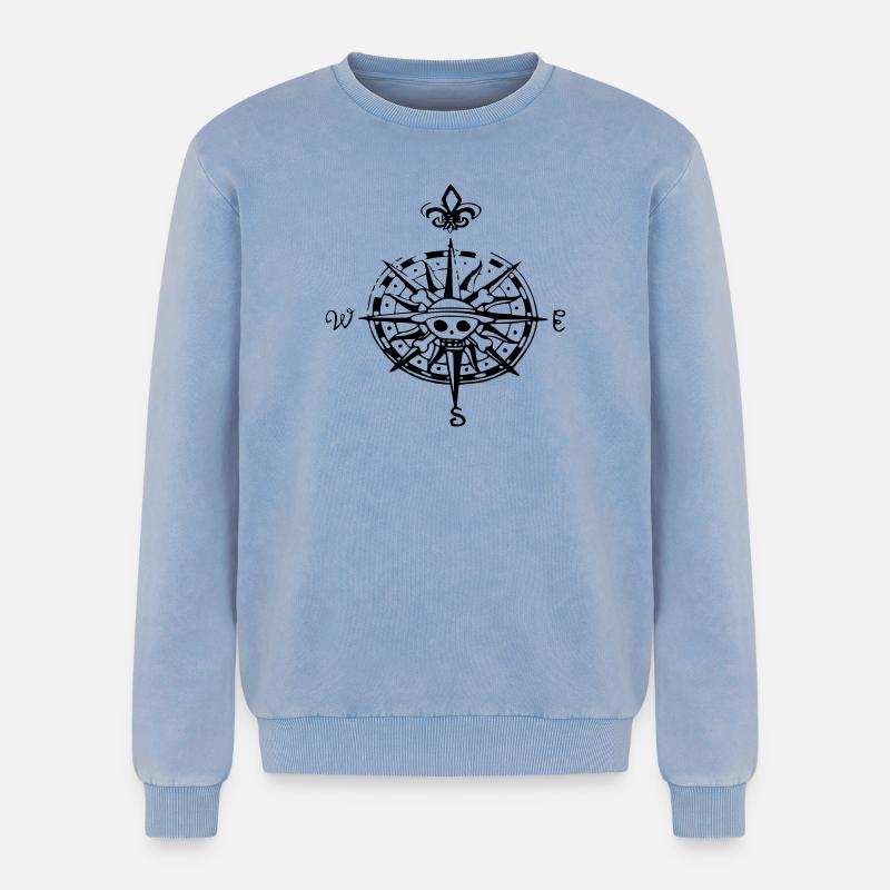 op compas compass - Relaxed Unisex Premium Acid Washed Sweatshirt - acid washed blue