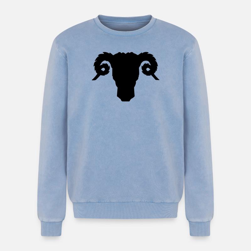 Bock- oder Rammkopfschattenbild - Relaxed Unisex Premium Acid-Washed Sweatshirt - Blau Acid Wash