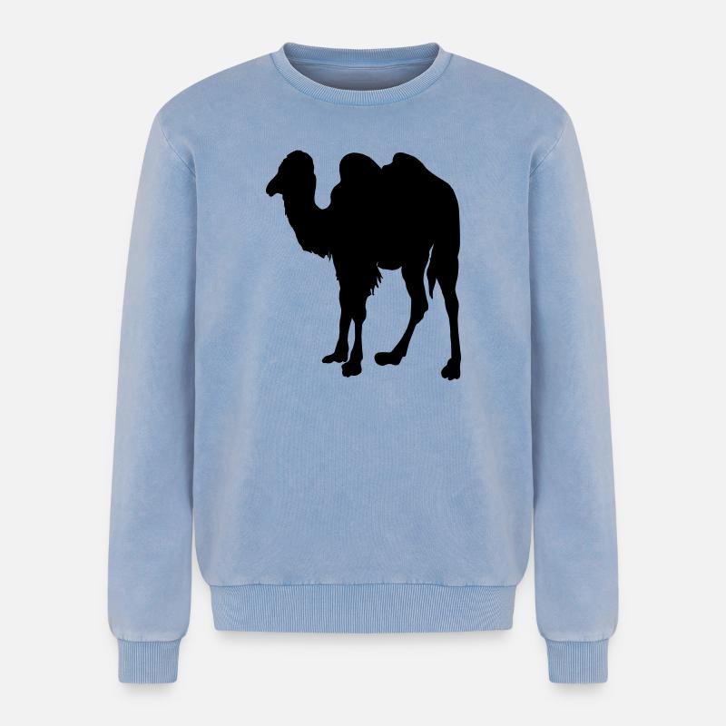 Kamel, Kamel - Relaxed Unisex Premium Acid-Washed Sweatshirt - Blau Acid Wash