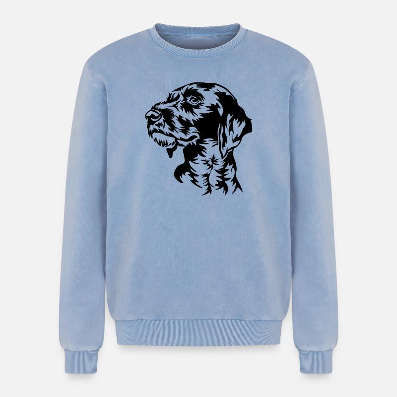 German Wirehaired Pointer head - Relaxed Unisex Premium Acid Washed Sweatshirt - acid washed blue