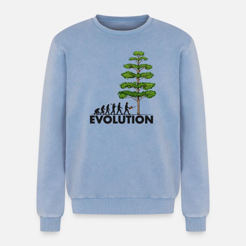 Tronçonneuse Evolution Grey Big Tree - Sweatshirt unisexe Premium acid-wash en coton - bleu délavé acide