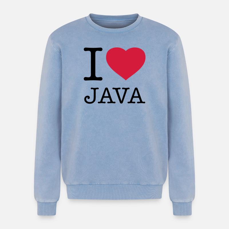 I LOVE JAVA - Relaxed Unisex Premium Acid-Washed Sweatshirt - Blau Acid Wash