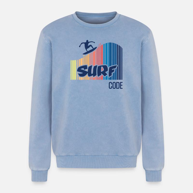 Surf Code - Relaxed Unisex Premium Acid Washed Sweatshirt - acid washed blue