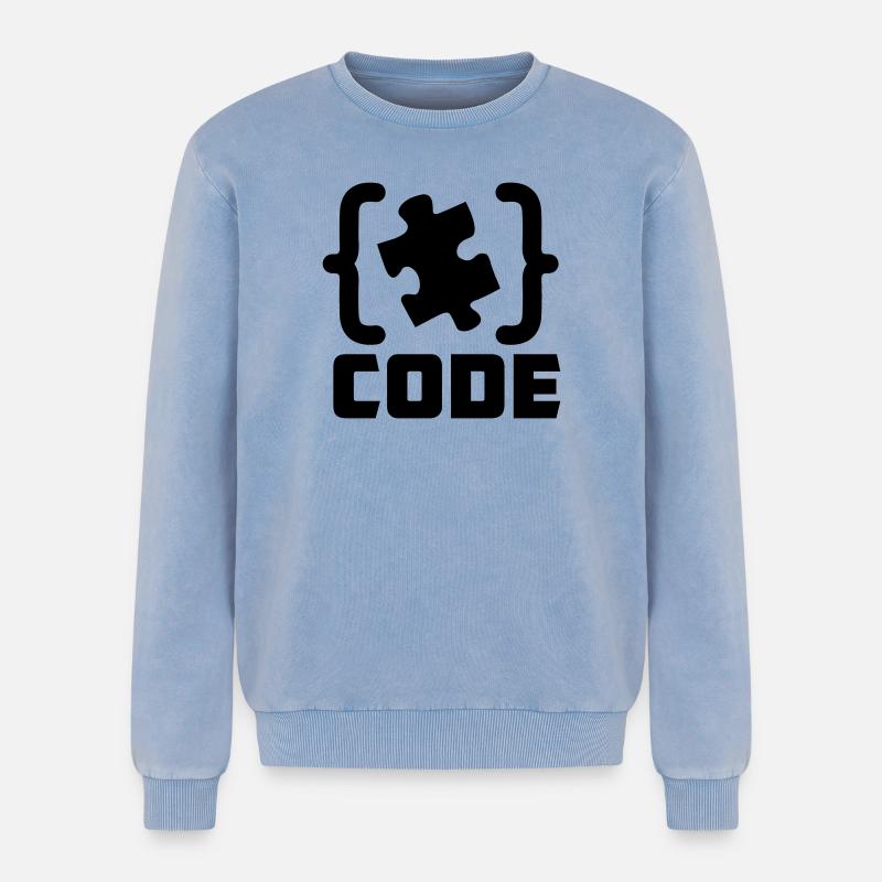 programmer Code puzzle piece solving - Relaxed Unisex Premium Acid Washed Sweatshirt - acid washed blue