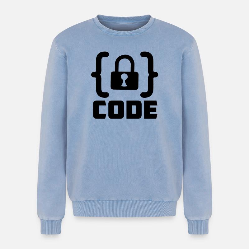 Code with lock programmer - Relaxed Unisex Premium Acid Washed Sweatshirt - acid washed blue