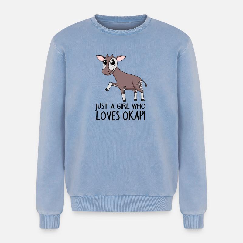 Okapi Mädchen Spruch - Relaxed Unisex Premium Acid-Washed Sweatshirt - Blau Acid Wash