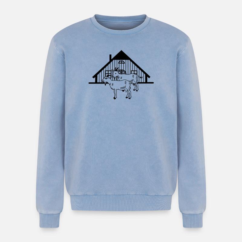 Ziegenfarm oder Stall - Relaxed Unisex Premium Acid-Washed Sweatshirt - Blau Acid Wash