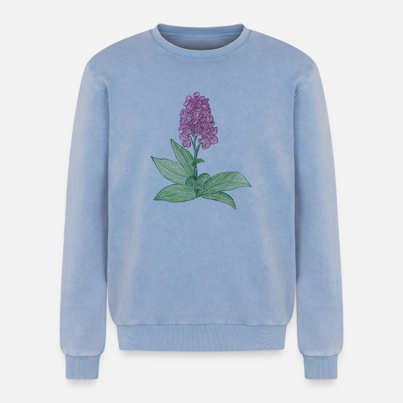 dänische Orchidee - Relaxed Unisex Premium Acid-Washed Sweatshirt - Blau Acid Wash
