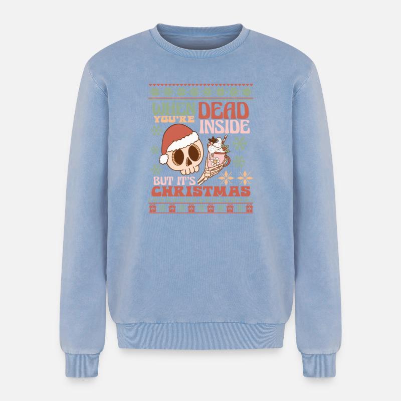 Hässlicher Weihnachtspullover - Relaxed Unisex Premium Acid-Washed Sweatshirt - Blau Acid Wash