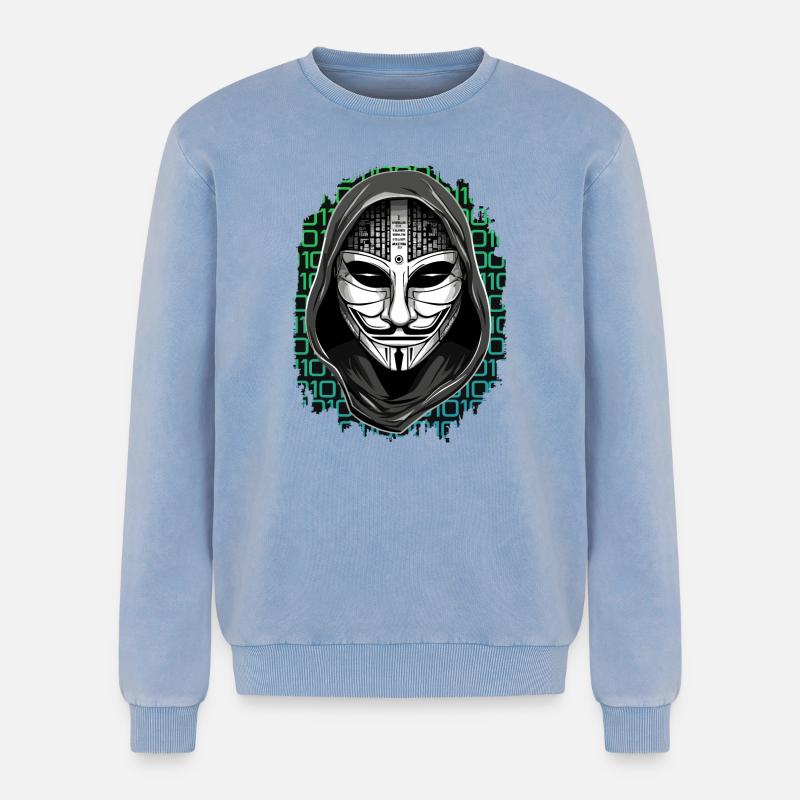 Anonymous Hacker - Relaxed Unisex Premium Acid-Washed Sweatshirt - Blau Acid Wash