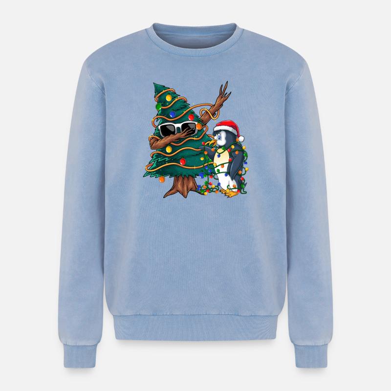 Dapping Tannenbaum -Dapping Weihnachtspullover - Relaxed Unisex Premium Acid-Washed Sweatshirt - Blau Acid Wash